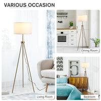 Homcom 59.75" Standing Floor Lamp Fabric Lampshade Steel Tripod, Gold Gold Steel