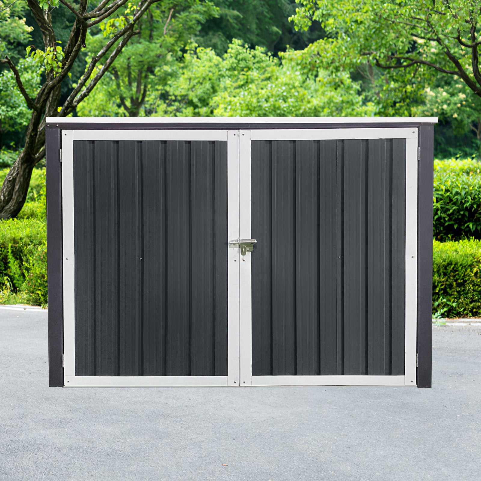 Garbage Bin Shed Stores 2 Trash Cans Metal Outdoor Bin Shed For Garbage Storage,Grey Grey Metal