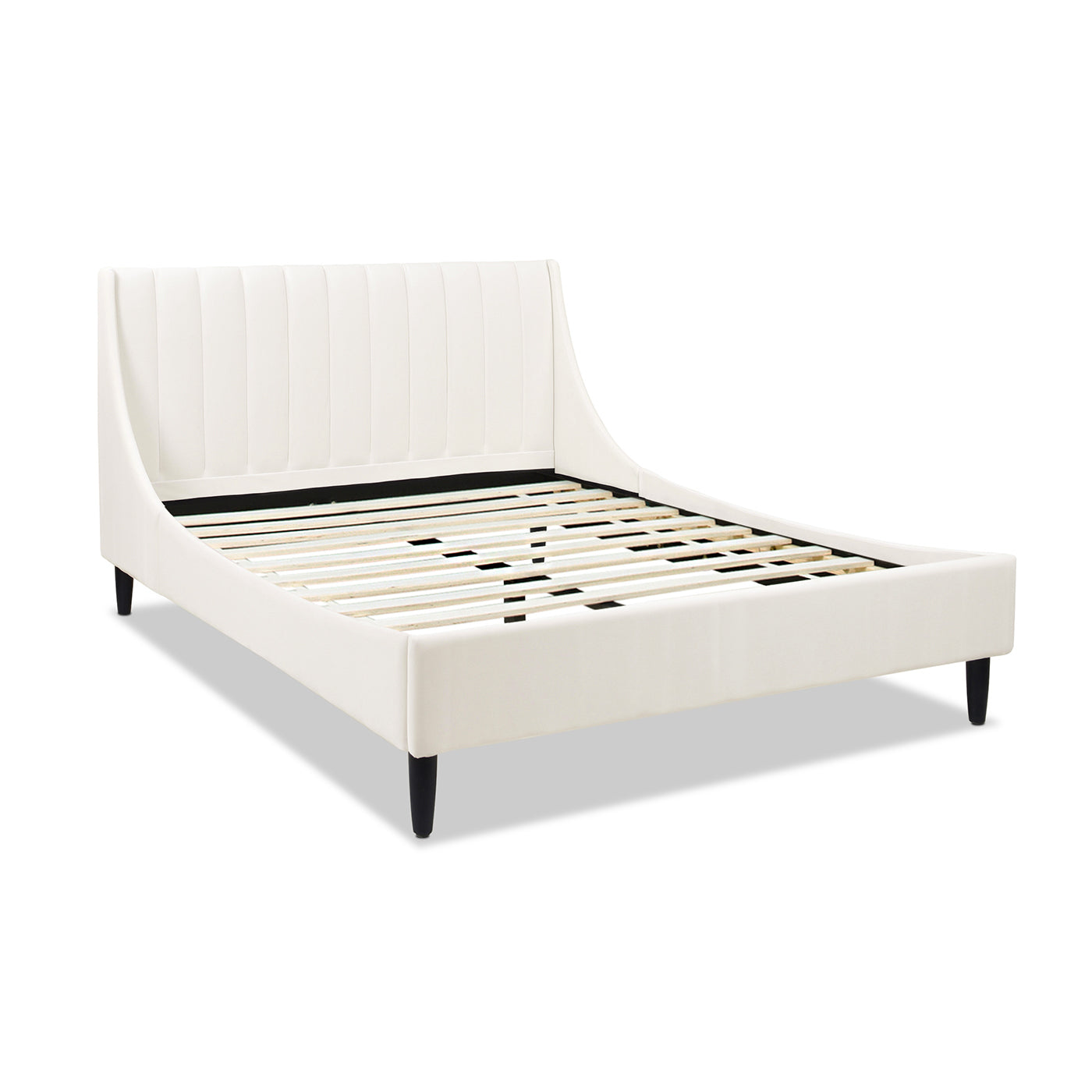 Aspen Vertical Tufted Modern Headboard Platform Bed Set, Queen, Cloud White Performance Velvet Box Spring Not Required Queen White Wood Foam Velvet Velvet