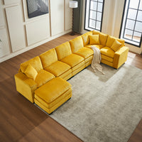 Modern U Shaped 6 Seat Sectional Sofa Couch With One Ottoman And Three Toss Pillows ,Modular Sofa For Living Room,Corduroy Sofa Yellow Corduroy 7 Seat