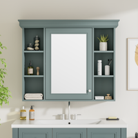 35'' X 28'' Blue Wall Mounted Bathroom Storage Cabinet With Mirror Door, Modern Bathroom Wall Cabinet With Mirror, Medicine Cabinet With 6 Open Shelves Blue 5 Adjustable Shelves Bathroom Wall Mounted Mdf Painted