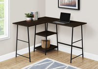 Computer Desk, Home Office, Corner, Storage Shelves, 48"L, L Shape, Work, Laptop, Brown Laminate, Black Metal, Contemporary, Modern Espresso Metal