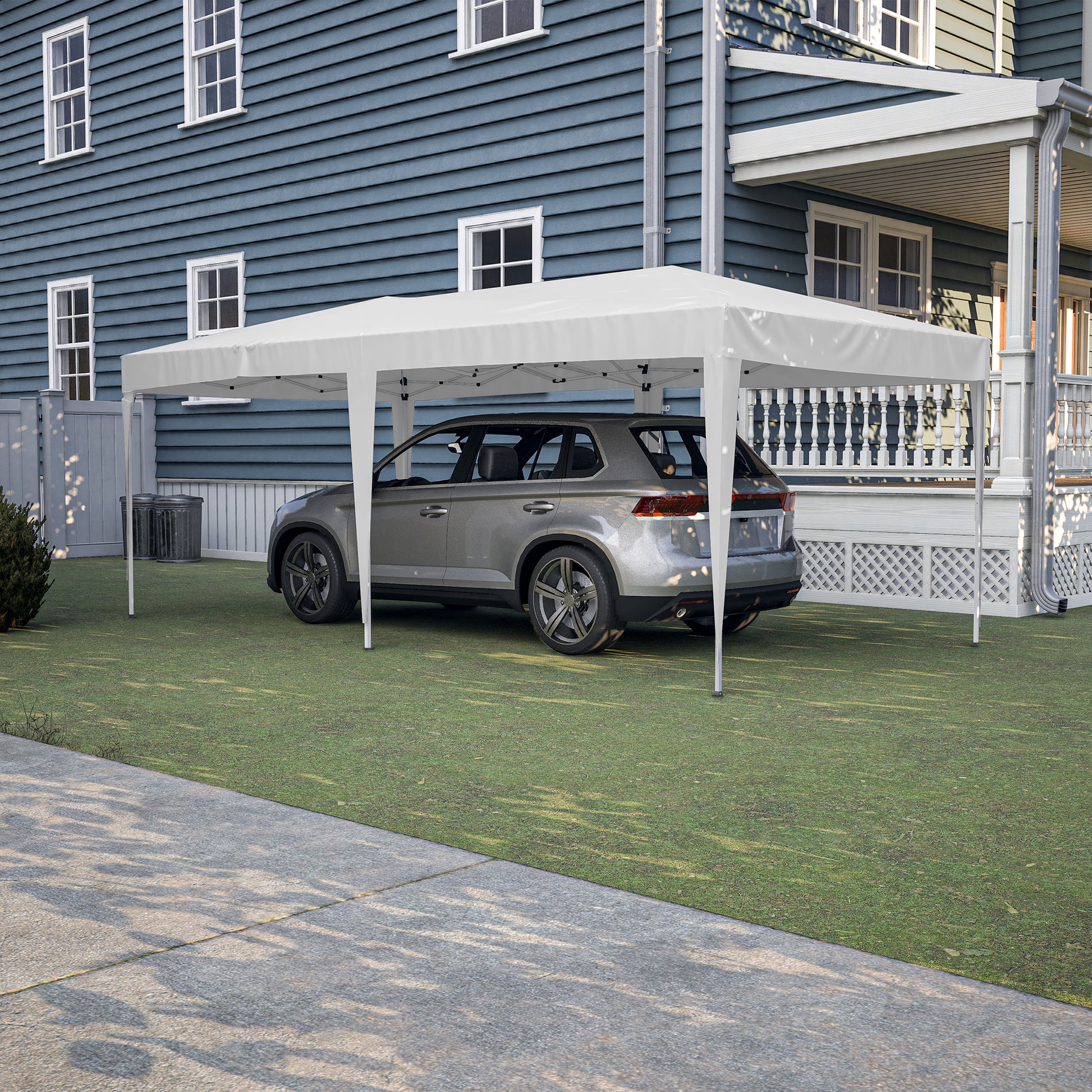 10'X20' Pop Up Canopy Tent With 6 Sidewalls, Ez Pop Up Outdoor Canopy For Parties, Waterproof Commercial Tent With 3 Adjustable Heights, Carry Bag, 6 Sand Bags, 6 Ropes And 12 Stakes, White White Metal