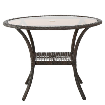 Table Antique Brown Rattan Glass