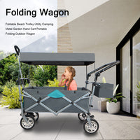 Push & Pull Utility Folding Wagon With Removable Canopy Gray Oxford Fabric Metal