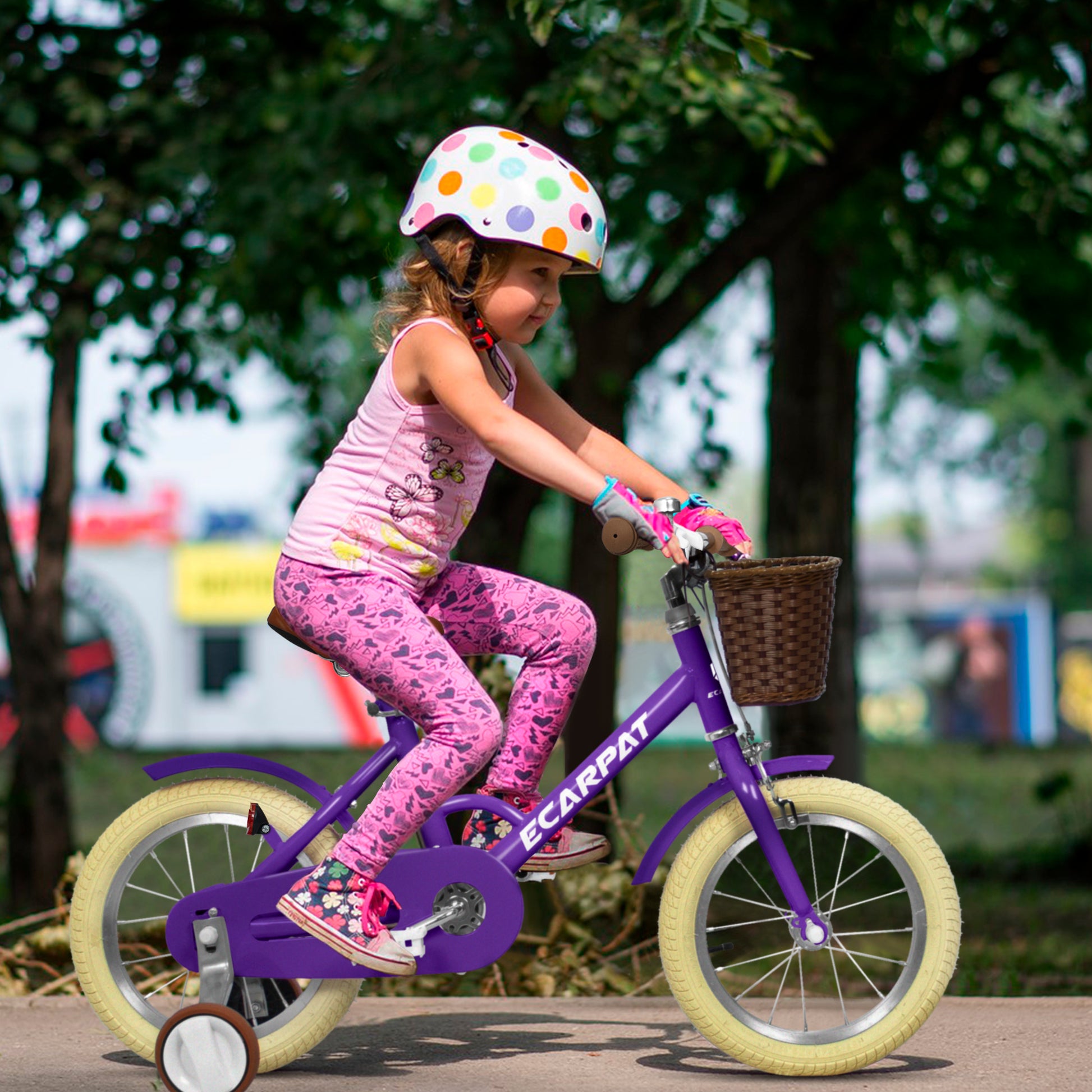 A16116 Ecarpat Kids'Bike Girls Bike 16 Inch Wheels,1 Speed Child Bicycles For 3 4 Years,With Removable Training Wheels Baby Toys,Front V Brake,Rear Holding Brake Purple Steel