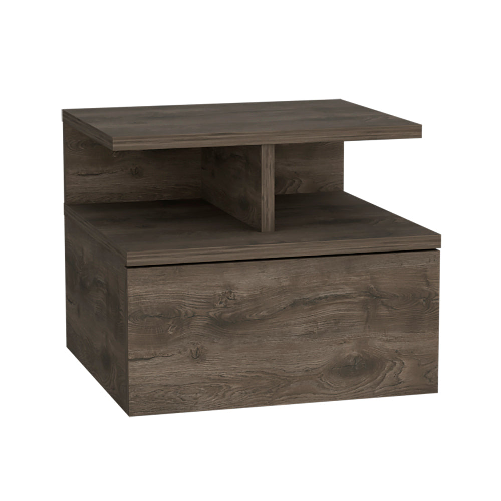 Adele Floating Nightstand With Drawer And Open Storage Shelves Brown 1 Drawer Bedroom Open Storage Modern Shelf Particle Board Engineered Wood