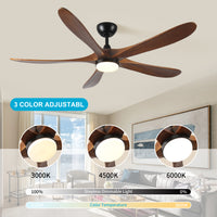 62 Inch Solid Wood With Remote Control With Light Led Modern Dc Dc Motor Indoor Outdoor 5 Blade Ceiling Fan For Patios, Bedrooms And Farmhouses Antique Brown Solid Wood