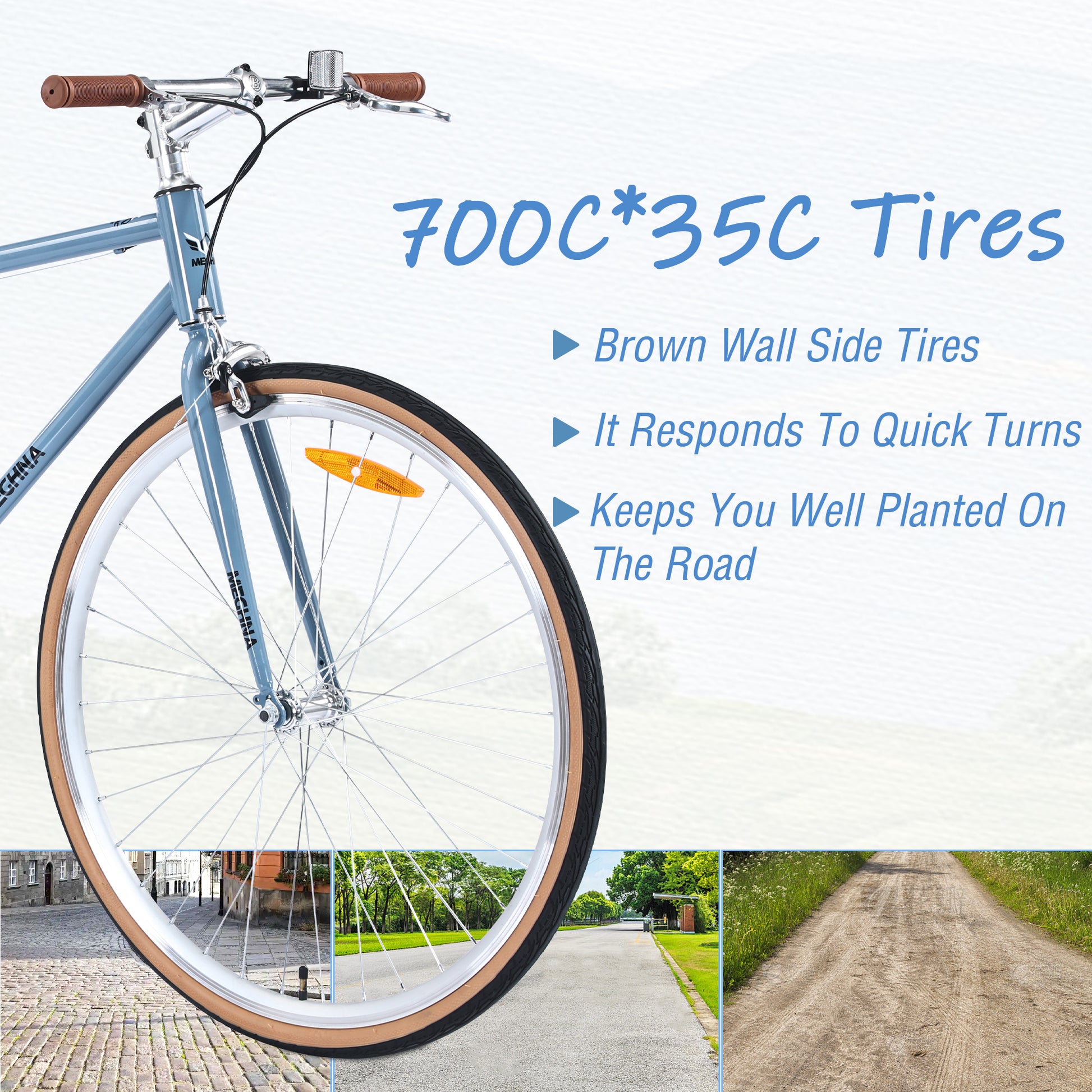 Single Speed Retro Style 700C Road Bike For Men Women'S City Bicycle,Steel Frame Blue Gray Steel