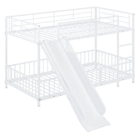 Twin Over Twin Size Metal Bunk Bed With Slide And Guardrails, White Twin White Metal