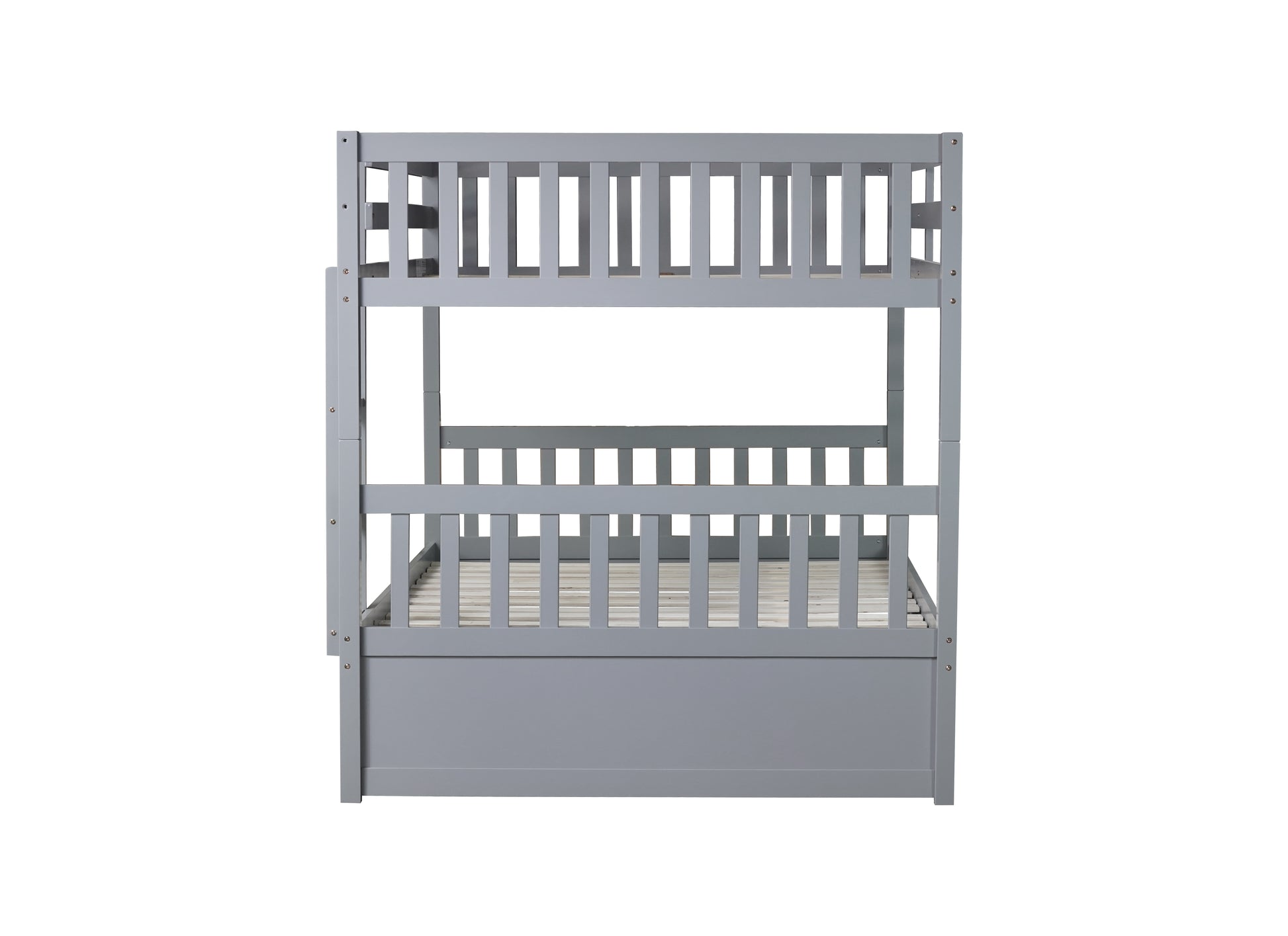 Full Over Full Rubber Wood Bunk Bed With Trundle, Ladder And Guardrails, Convertible To 2 Full Size Beds, With Twin Size Trundle ,Grey Full Grey Bedroom American Design Bed Frame Rubber Wood