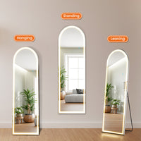 3 Color Lighting Mirror With Led Lights, 60"X16" Lighted Floor Standing Mirror With Stand Black Fiberglass