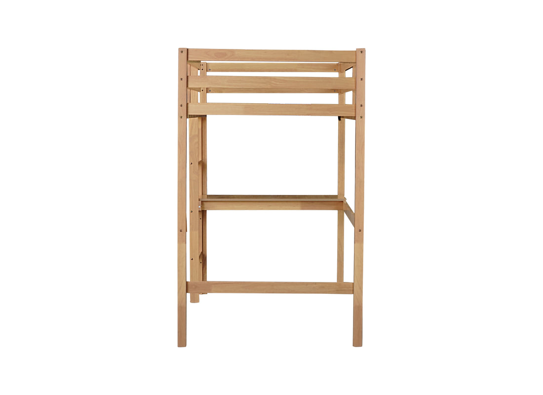 Twin High Loft Bed, Rubber Wood Loft Bed With Safety Guardrail, Built In Desk, Ladder,White Oak Twin White Oak Abs Rubber Steel Q235 ,Rubber Wood