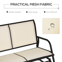 Outsunny 2 Person Outdoor Glider Bench, Patio Double Swing Rocking Chair Loveseat W Powder Coated Steel Frame For Backyard Garden Porch, Beige Beige Steel