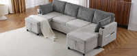 111.8" Sectional Sofa Pull Out Sofa Bed Versatile Sofa Sleeper With Large Storage Space, Two Usb Ports And Two Cup Holders For Living Room, Grey Grey Foam Chenille 4 Seat