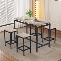 5 Piece Compact Bar Table Set With Table And Stools Modern Industrial Design, Space Saving Furniture For Dining Room And Breakfast Nook Oak Oak Mdf Steel