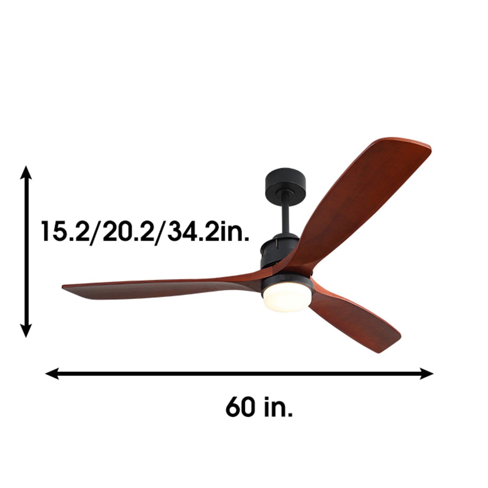 60 Inch 3 Solid Wood Blade Dc Motor Ceiling Fan Decorate For The Living Room With Light Black Metal & Wood