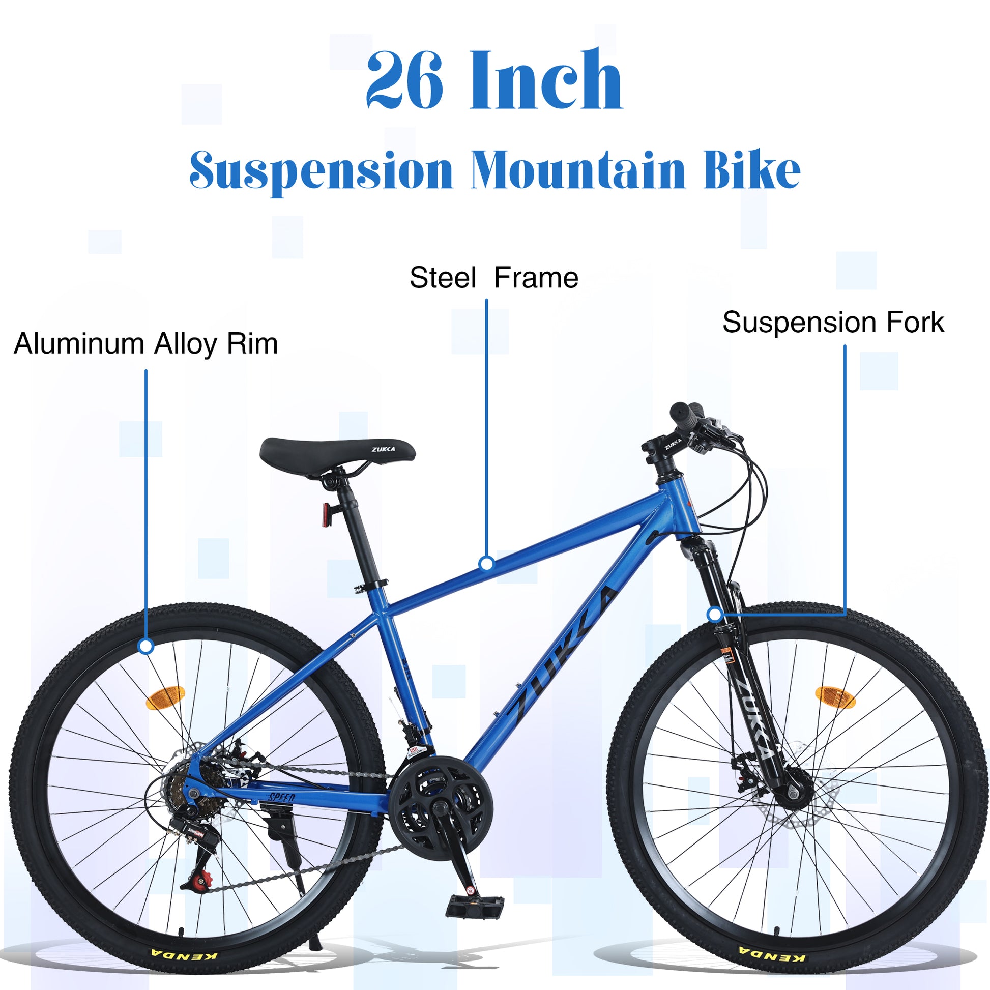 Mountain Bike For Men And Women 26 Inch 24 Speed Suspension Fork Kenda Tires Cycling Blue Garden & Outdoor Steel