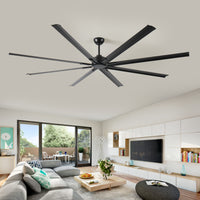 96 Inch Industrial Dc Motor Ceiling Fan, Large Ceiling Fan With 8 Reversible Blades, 5 Speed Remote Control, Home Or Commercial Ceiling Fans For Porch Garage Shop, Black Black Aluminium