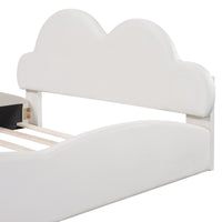 Queen Size Cloud Shaped Headboard Upholstered Platform Bed With Rounded Footboard And Pocket, Beige Queen Beige Velvet