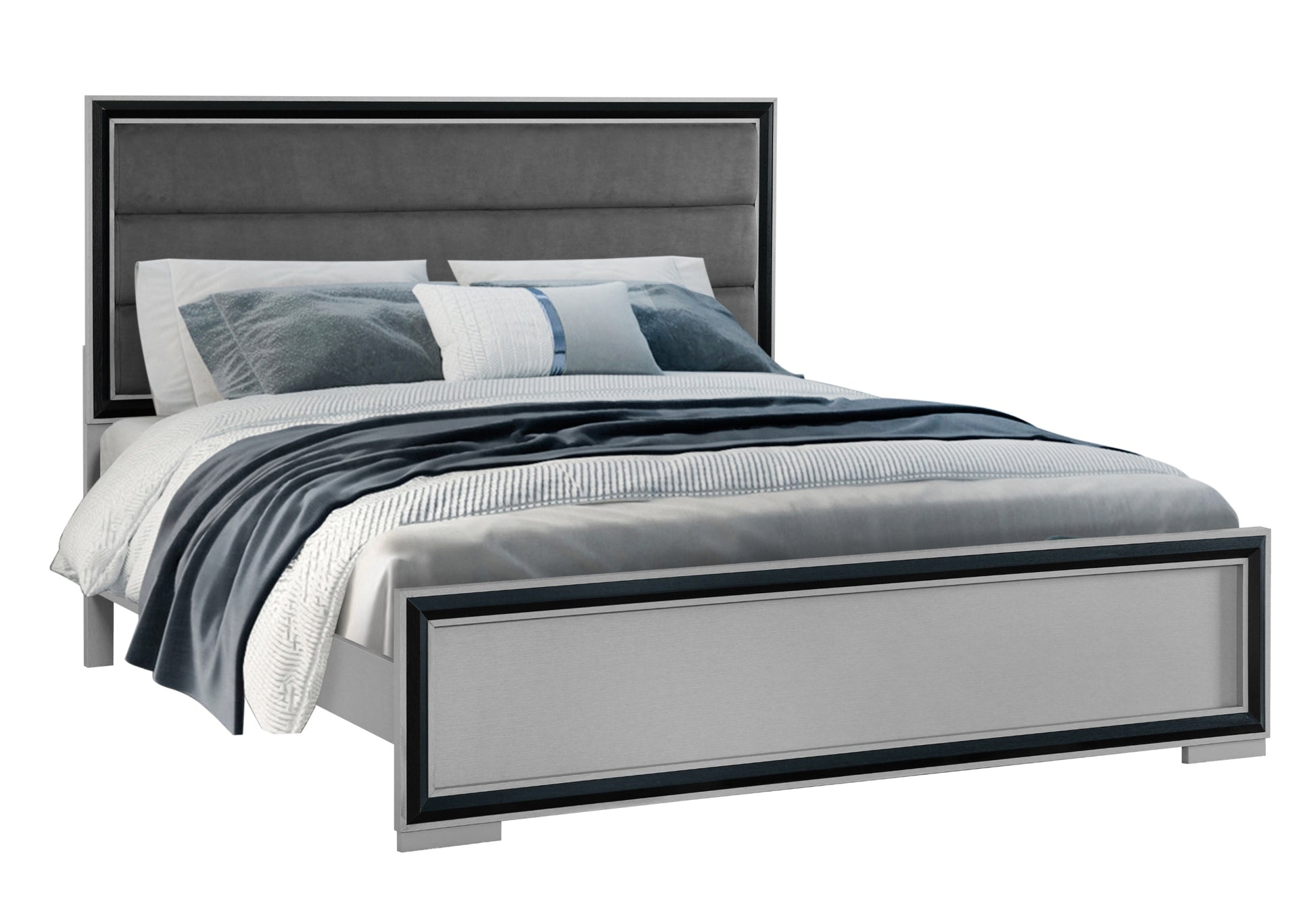 Adelaide Grey Black Queen Bed W Led Black Solid Wood Mdf