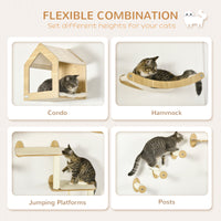 Pawhut Unique Cat Tree Made From Cat Shelves With 10 Levels For More Height, Wall Mounted Cat Tree Climbing Playground With Cat Hammocks, Modern Cat Tree Oak Mdf