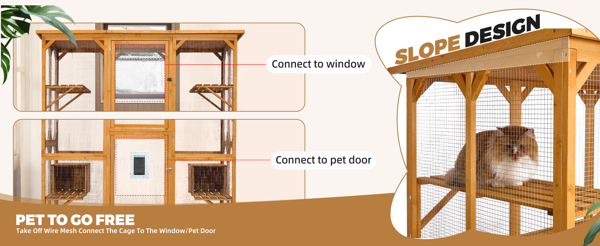 Catio Outdoor Cat Enclosure With Roof 72" Height Cat Wooden House Large Cat Cage With 3 Jumping Platforms And 2 Napping Houses For Cat Activity Yellow Yellow Wood