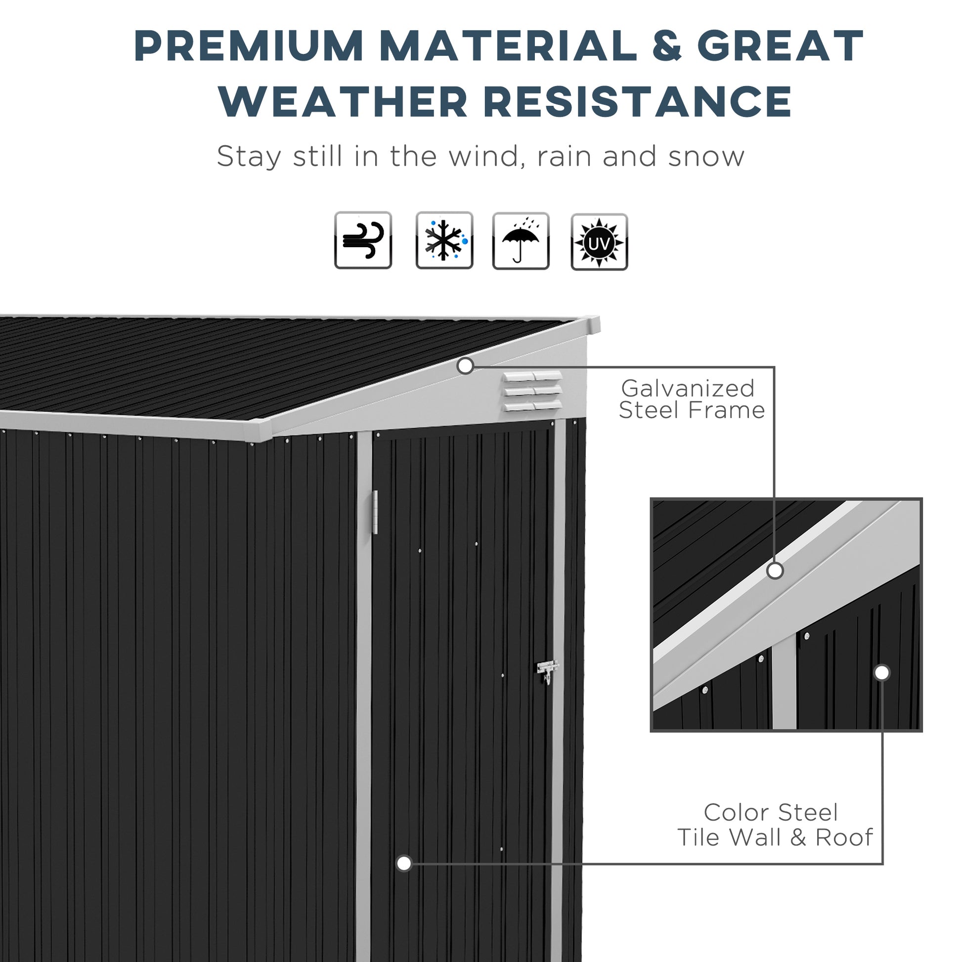 Outsunny 4' X 8' Metal Outdoor Storage Shed, Lean To Storage Shed, Garden Tool Storage House With Lockable Door And 2 Air Vents For Backyard, Patio, Lawn, Dark Gray Gray Steel