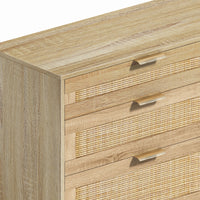 59" Rattan Dresser With Drawers, 6 Drawer Dresser For Bedroom, Clothes Storage Cabinet For Bedroom, Metal Handle&Wood Legs For Hallway, Living Room, Bedroom,Natural Natural Mdf Metal