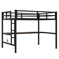 Metal Full Size Loft Bed With Power Outlet And Led Lighted, Space Saving, Noise Reduced, Black Full Black Metal