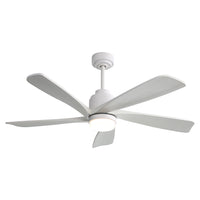 52 Inch Modern Ceiling Fan With Dimmable Led Light 5 Solid Wood Blades Smart Remote Control Reversible Dc Motor White Metal & Wood