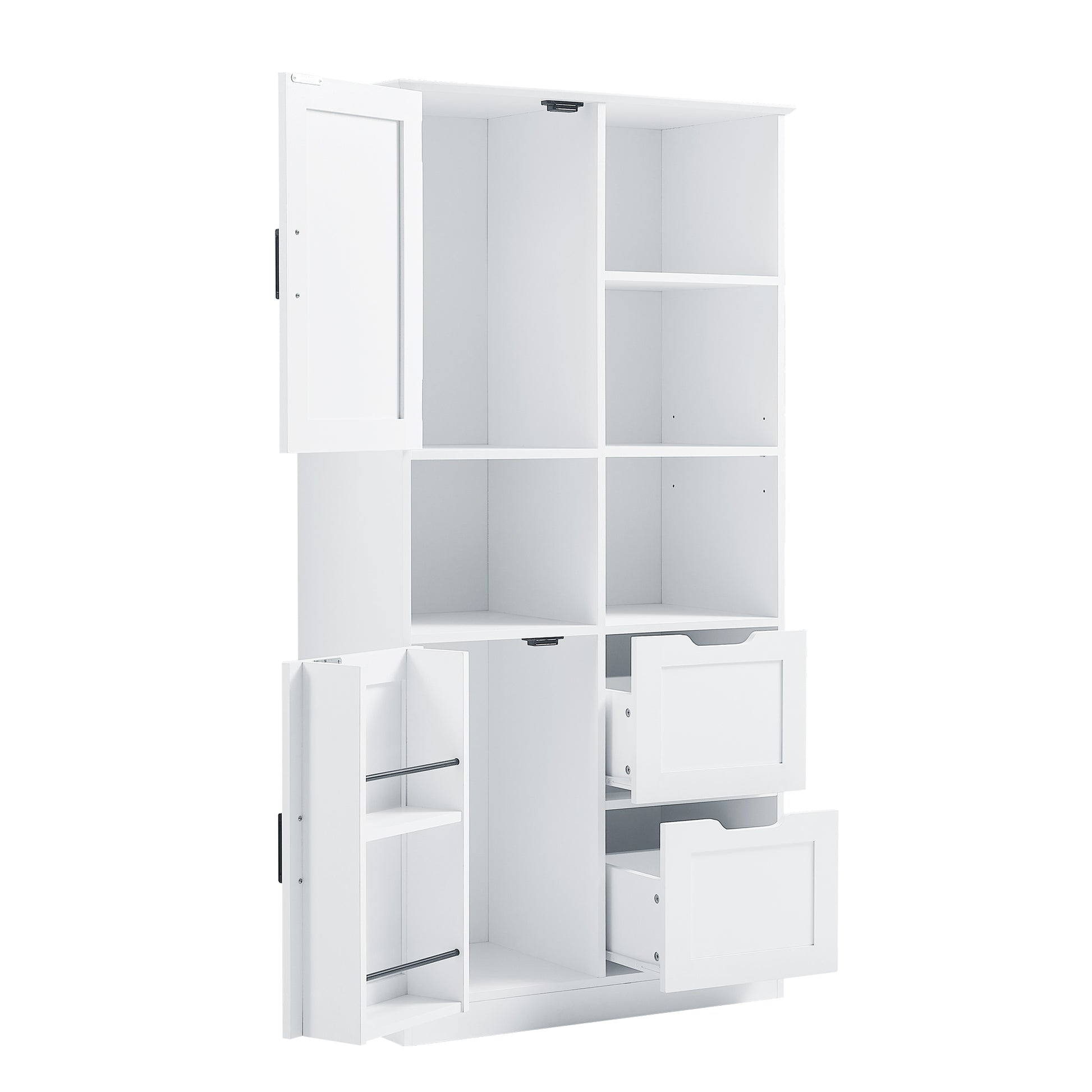 Bathroom Storage Cabinet With Doors And Drawers, Multiple Storage Space, Freestanding Style, Open Shelve, Adjustable Shelf, White White Mdf