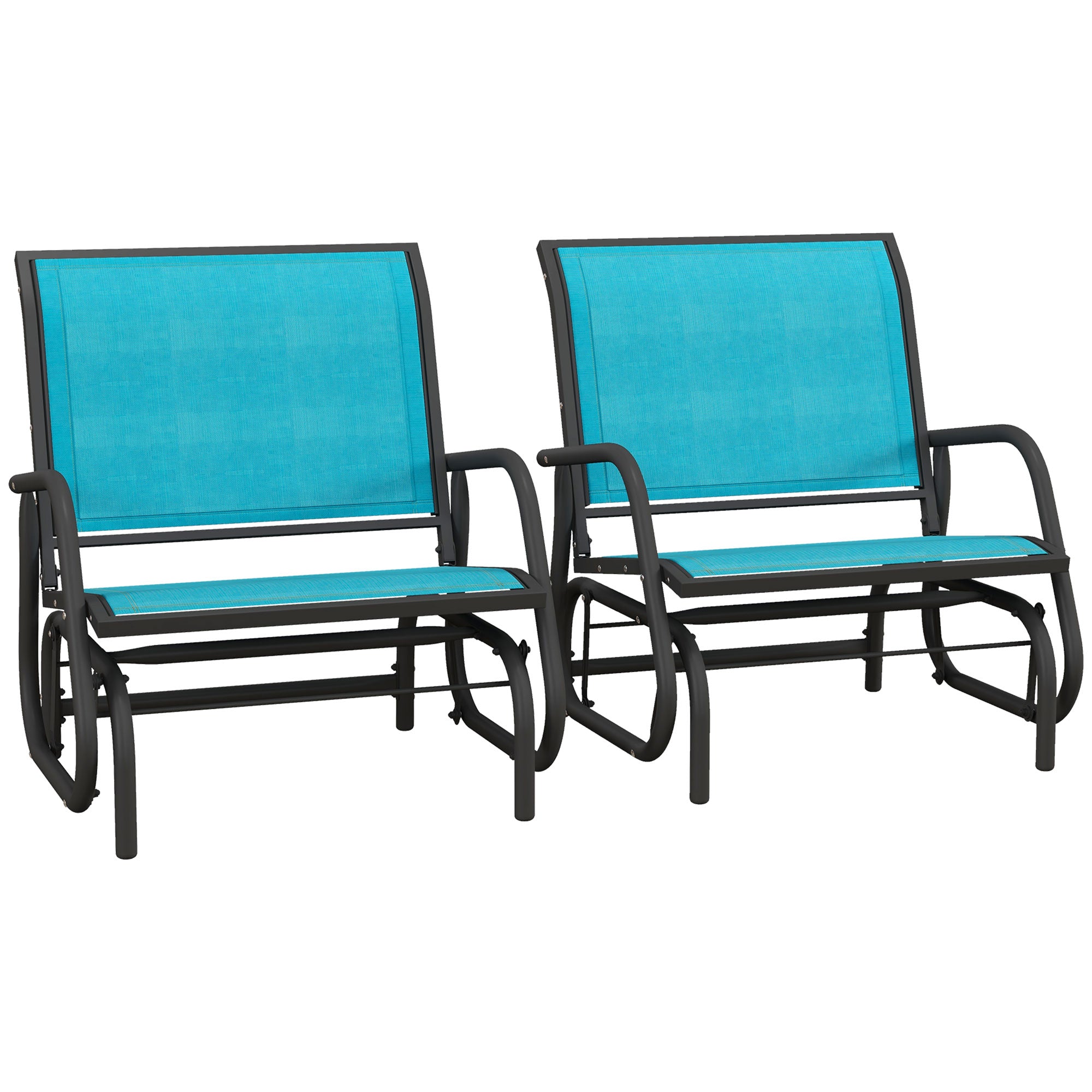 Outsunny Porch Glider Set Of 2, Metal Frame Swing Glider Chairs Withmesh Fabric, Curved Armrests And Steel Frame For Garden, Poolside, Backyard, Balcony, Blue Blue Steel