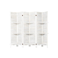 Room Divider With Shelves, 6 Panel Room Dividers And Folding Privacy Screens, Partition Room Divider Temporary Wall, Freestanding Room Divider For Home Office Studio Apartment White White Modern Wood
