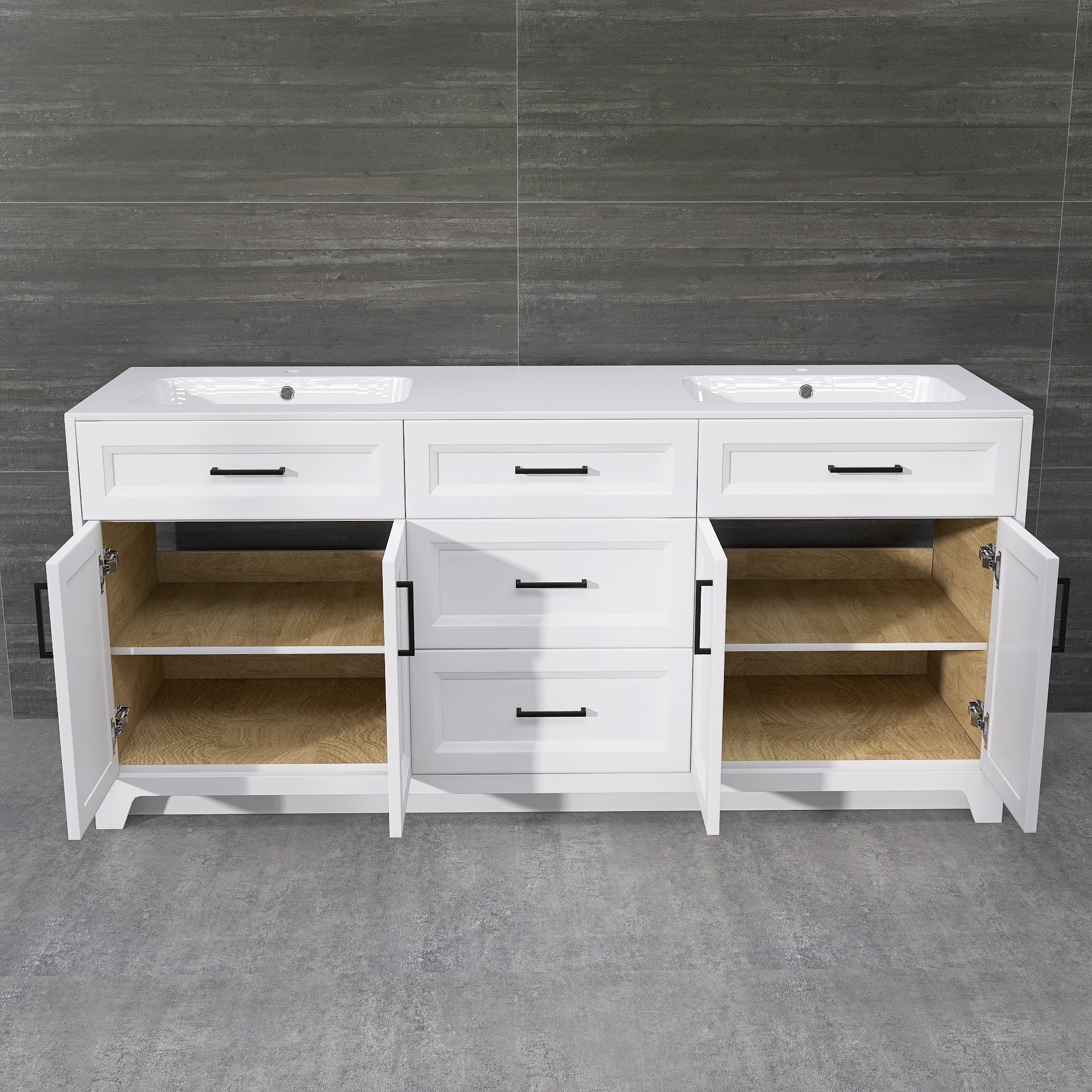 Solid Wood 72 Inch Bathroom Vanity With Double Sink Combo, Modern Vanity Cabinet With 4 Soft Closing Doors & 3 Full Extension Dovetail Drawers White 3 White 4 4 48 In & Above 32 To 35 In Soft Close Doors Bathroom Freestanding Luxury,Modern 20 25 Inches