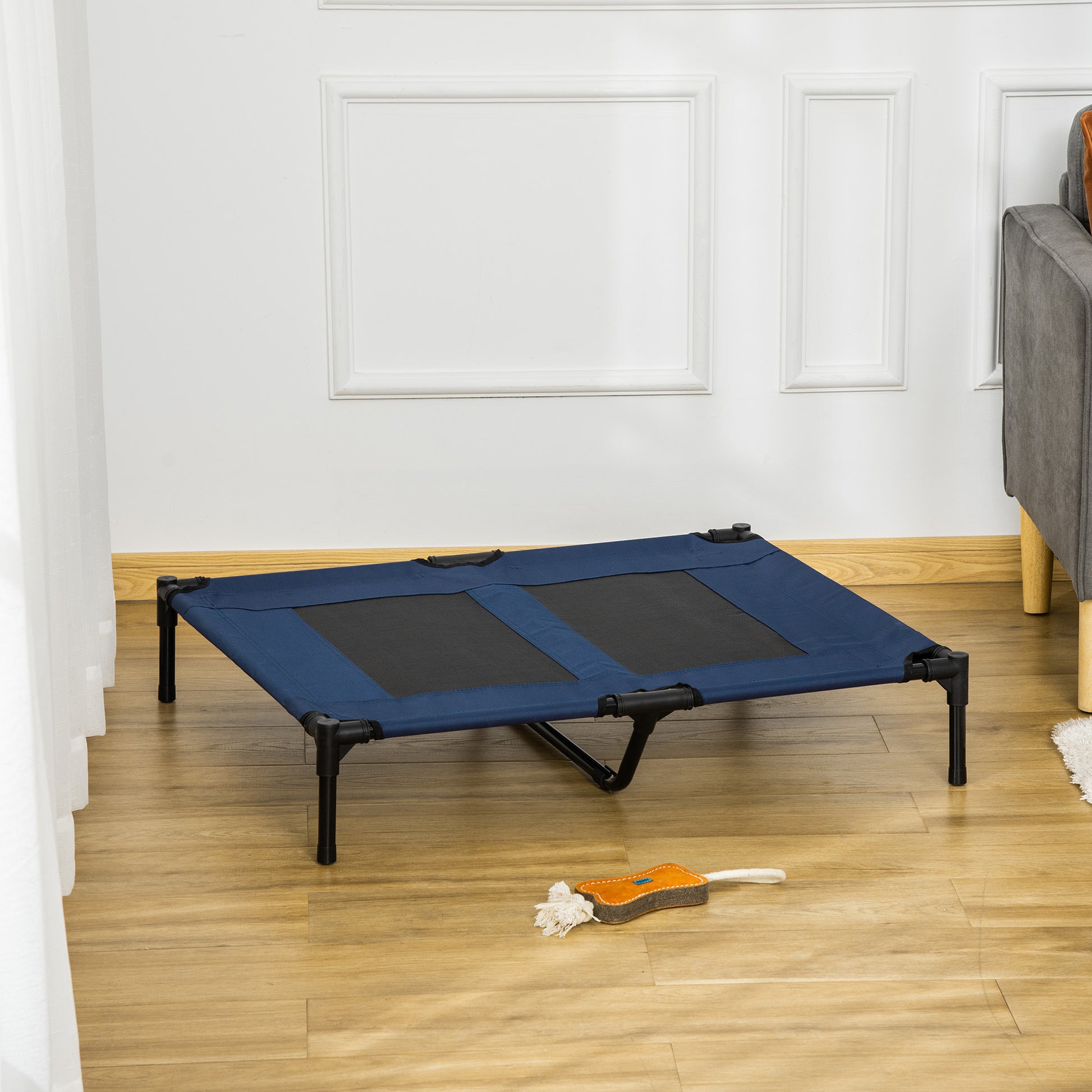 Pawhut 36" X 30" Elevated Cooling Summer Dog Cot Pet Bed With Mesh Ventilation Blue Blue Metal