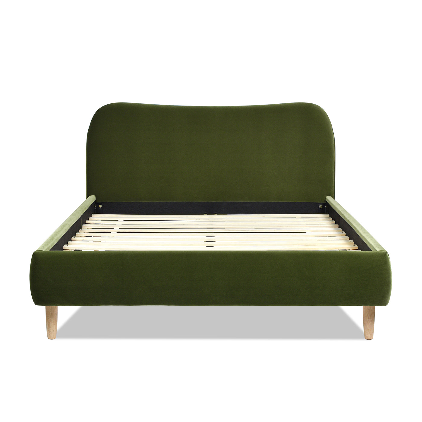 Roman Curved Headboard Upholstered Platform Bed, Queen, Olive Green Performance Velvet Box Spring Not Required Queen Olive Green Wood Foam Velvet Velvet