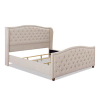 Marcella Upholstered Shelter Headboard Bed Set, King, Sky Neutral Beige Polyester Box Spring Required King Beige Wood Foam Polyester Polyester