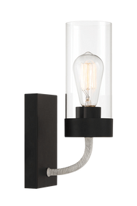 Zephyr Single Light Sconce With Clear Glass Metal Black Finish Black,Clear Glass,Metal
