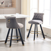 Coolmore Set Of 2,Back Pull Point Design, Velvet Material, 360 Degree Rotation, Back Pull Loop Detachable Design, Rivet Decoration, Square Foot Wooden Bar Chair Dark Gray Velvet