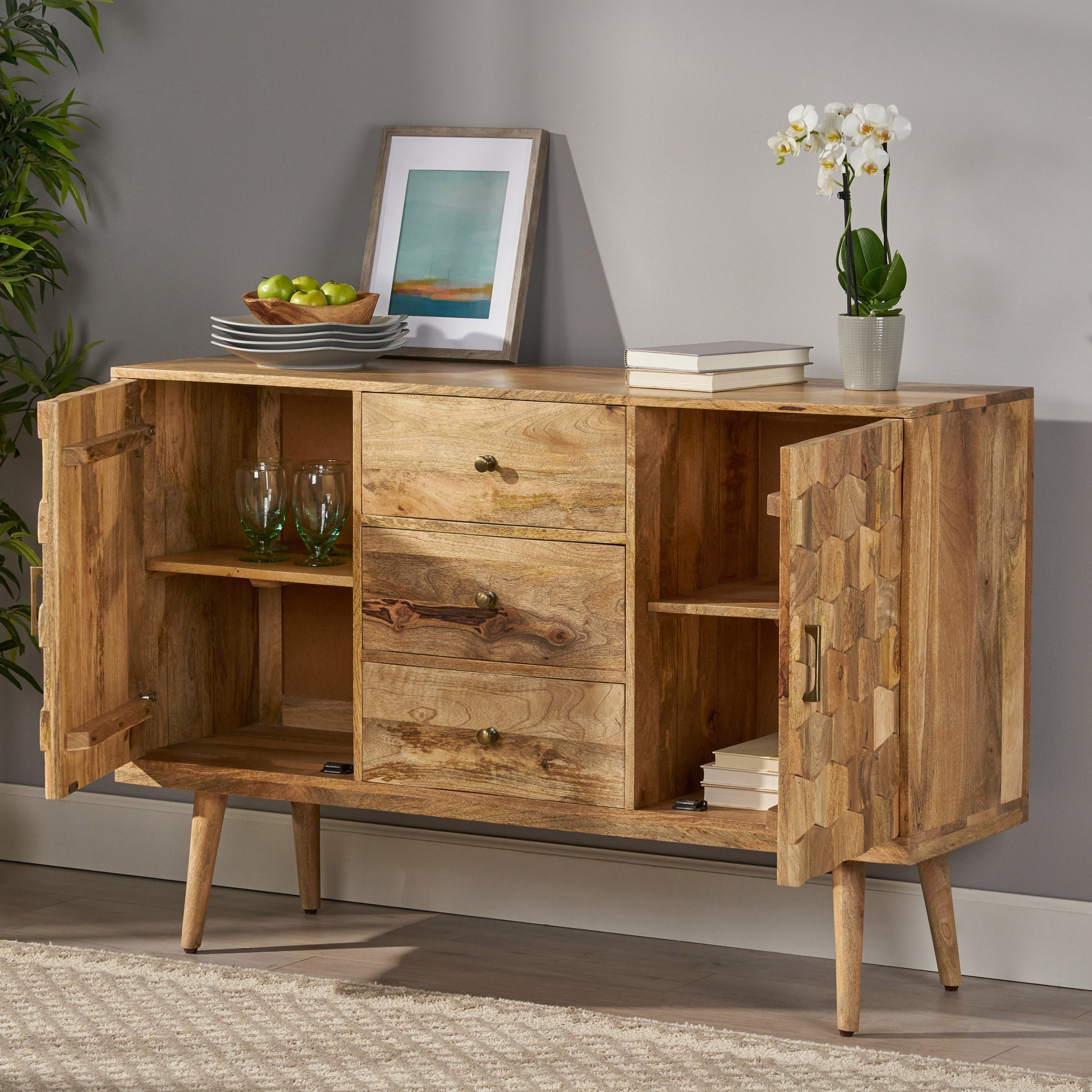 3 Drawer Sideboard With 2 Door Kd Legs Natural Wood