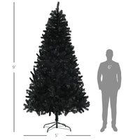 Homcom 9Ft Tall Artificial Christmas Tree, Unlit Xmas Tree With 2132 Branch Tips, Auto Open, Steel Base, Holiday D Cor For Home Office, Black Black Steel