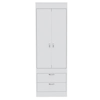 Lisboa Armoire, Rod, Double Door, Two Drawers, Metal Handles White White Particle Board