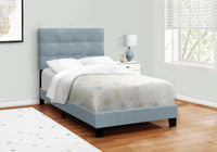 Bed, Twin Size, Upholstered, Bedroom, Frame Only, Youth, Teen, Juvenile, Light Blue Velvet, Transitional Blue Foam Velvet