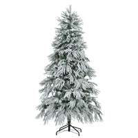 6Ft Pre Lit Spruce Snow Flocked Christmas Tree, Artificial Hinged Xmas Tree With 300 Multi Color Led Lights, 8 Flashing Modes &790 Snow Branch Tips, Holiday Office Home D Cor White Green Polyethylene