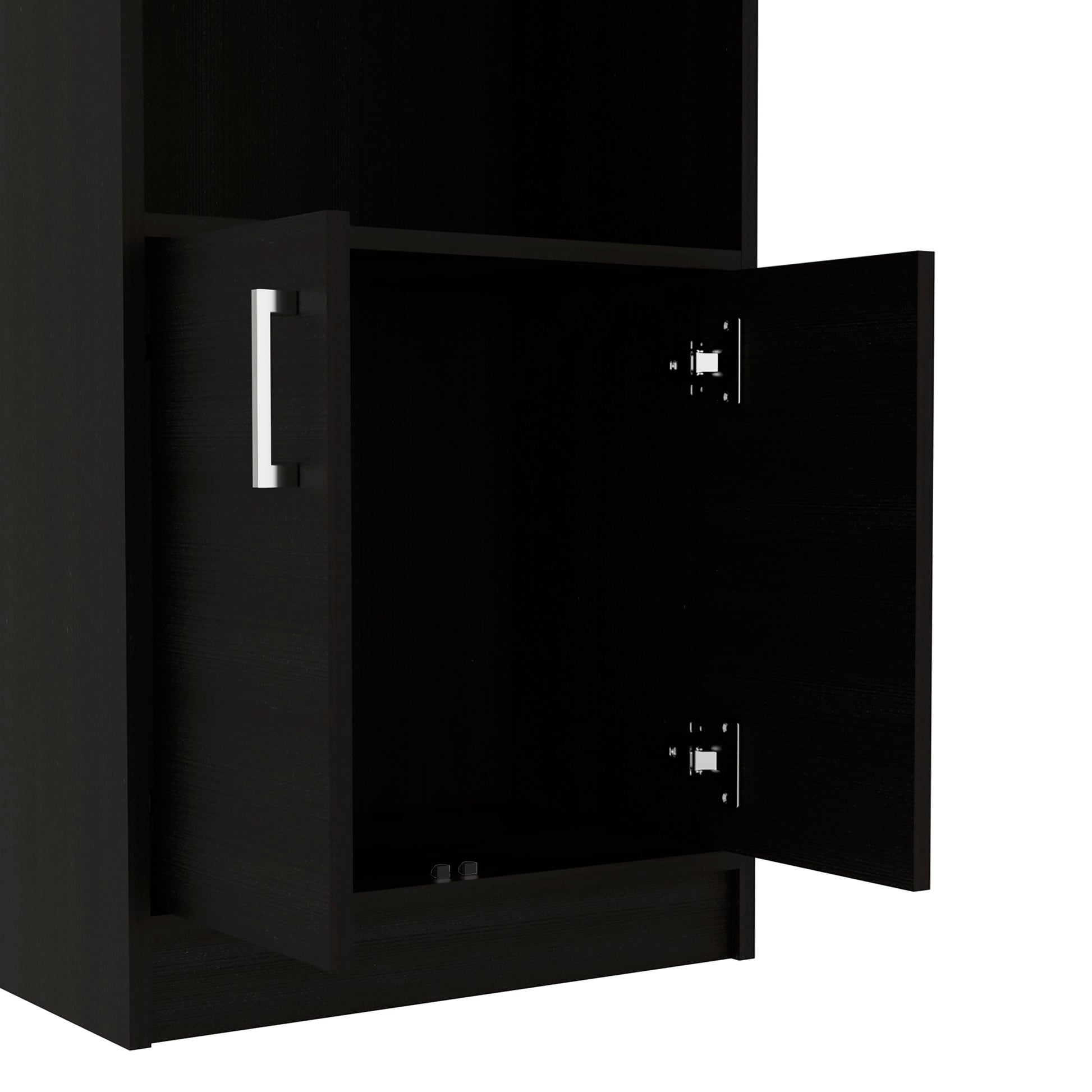 Kava Bar Cabinet, Concealable Serving Tray, Sixteen Built In Wine Rack, One Shelf, Double Door Black Black Particle Board