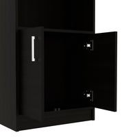 Kava Bar Cabinet, Concealable Serving Tray, Sixteen Built In Wine Rack, One Shelf, Double Door Black Black Particle Board