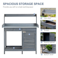Outsunny Outdoor Potting Bench Table, Garden Work Station With Storage Cabinet, Open Shelf And Steel Tabletop, Gray Gray Wood