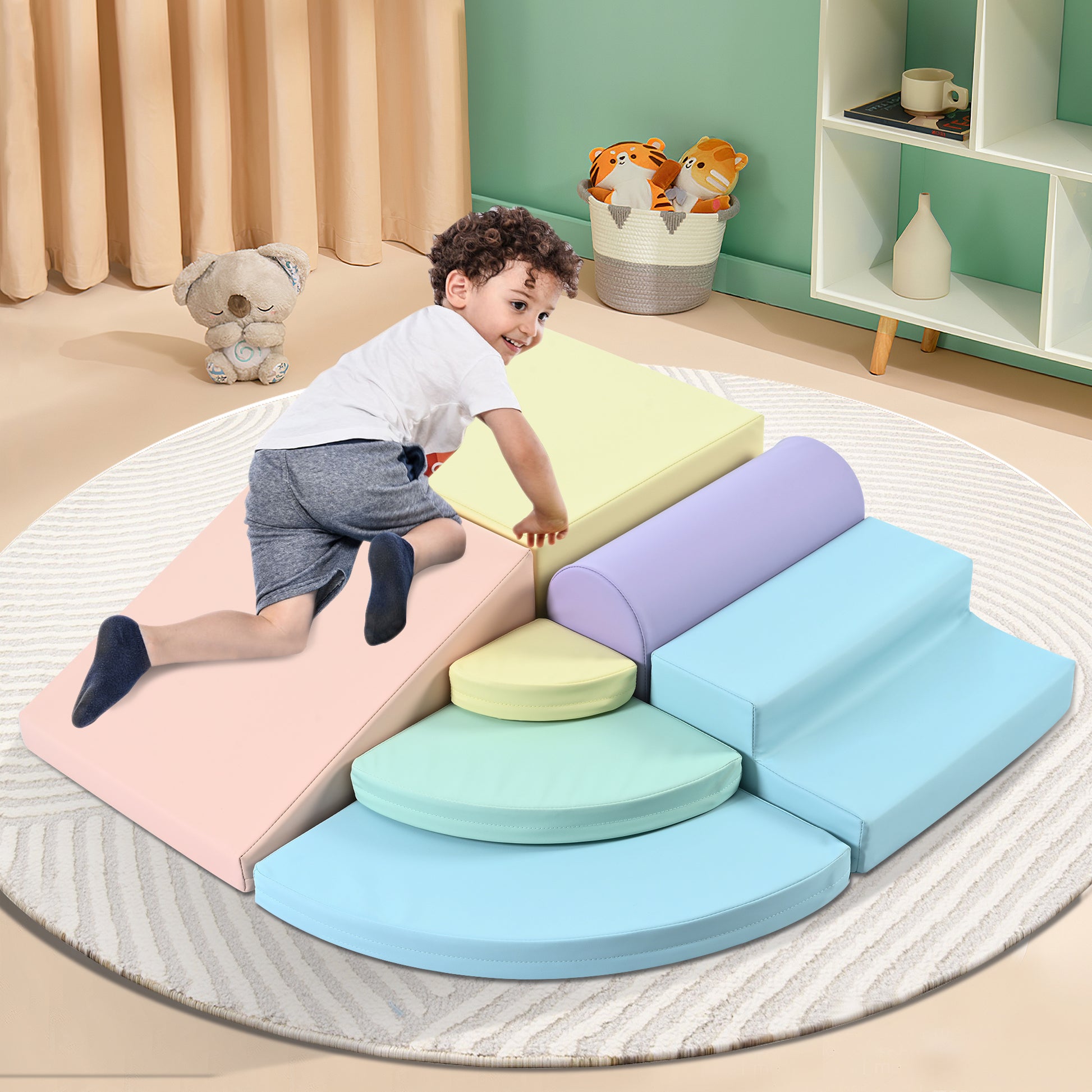 7 Piece Soft Foam Climbing Blocks For Toddlers,Soft Climb& Crawl Playset Indoor, Soft Play Equipment Climb And Crawl Playground For Kids, Babies Active Play Structure, Colorful Multicolor Under 50 Lbs Cute Foam 1 To 2 Years Epu Indoor