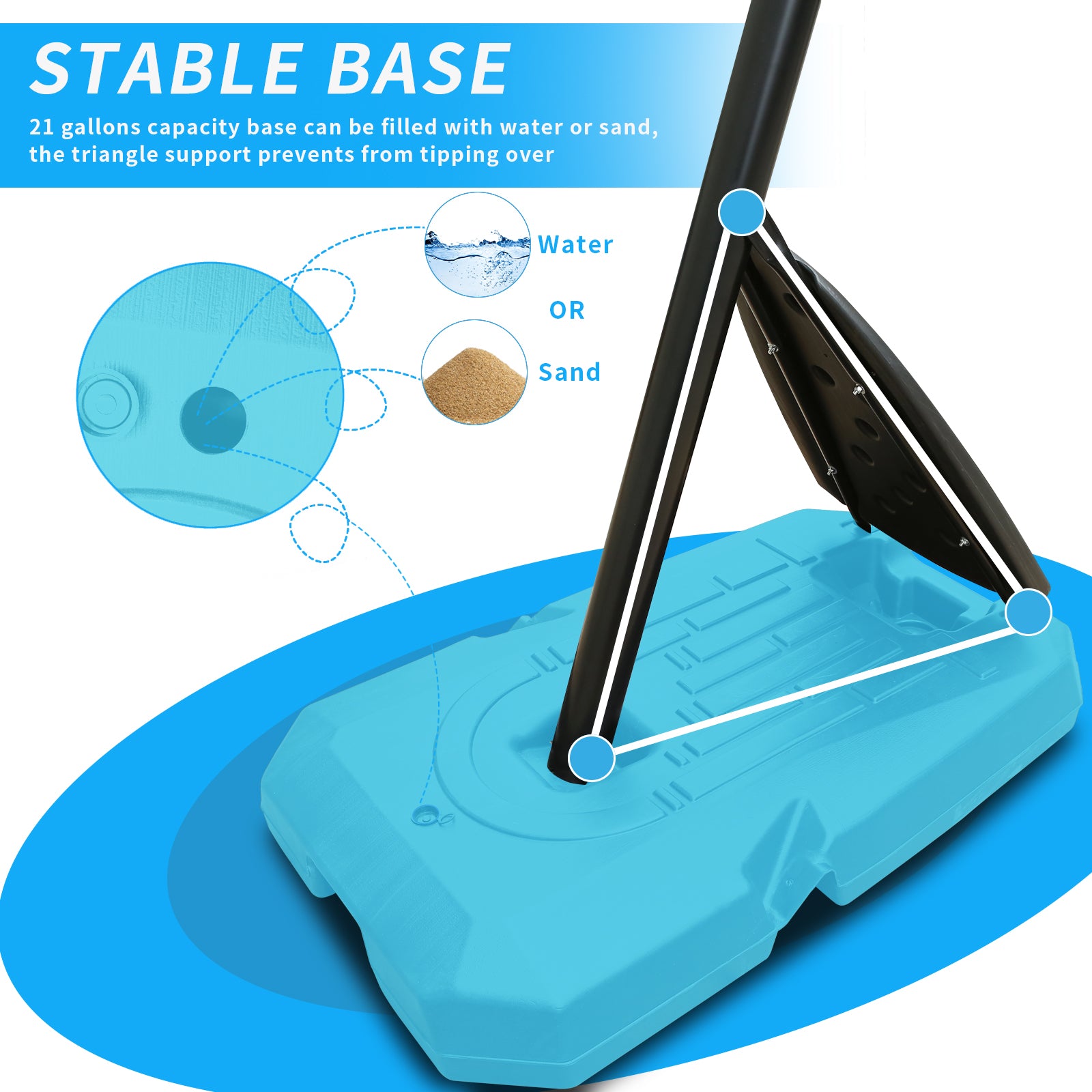 Height Adjustable Basketball Hoop, 7.5 To 10Ft Adjustable Basketball Stand With 44 Inch Backboard, Portable Basketball Goal System With Stable Base And Wheels Blue Balls Sports Black Blue Portable Garden & Outdoor Training Support Iron